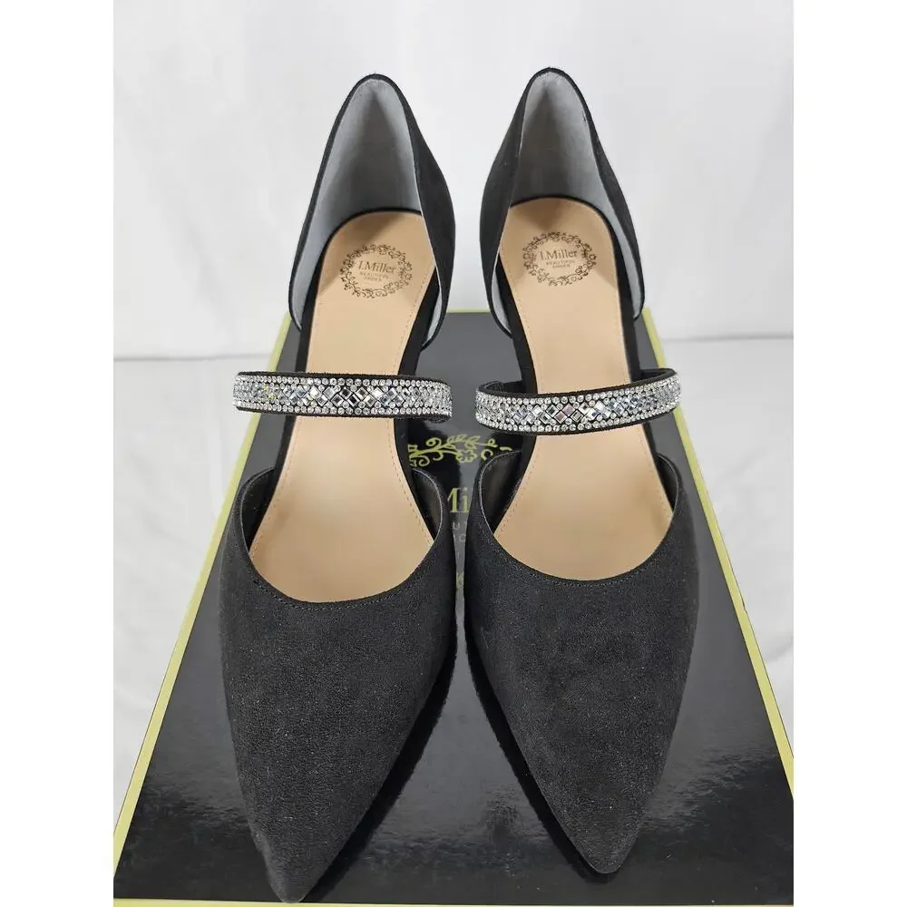 I.MILLER BRIANNA BLACK WOMEN’S SUEDE-LIKE STRAP HEEL – SIZE 8.5M – 3